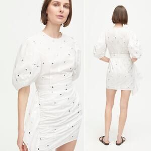 NWT Rhode Pia Puff Sleeve Eyelet Cotton Ruffle Mini Dress White Mirror Large